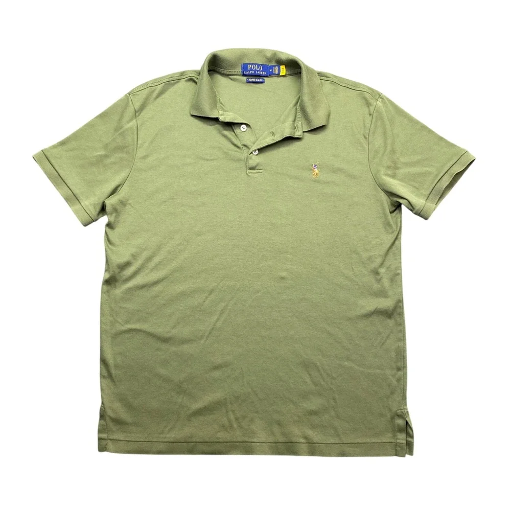 Polo Ralph Lauren Mens Custom Slim Fit Polo Shirt Olive Green Flesh Pony Sz M